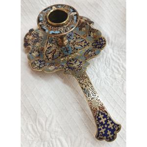 Bougeoir à main en bronze émaillé Croix de Lorraine