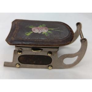 Small Metal And Leather Sled Box 