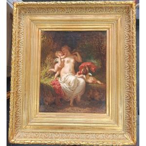 A . Josquin " Vénus réconfortant l'amour " huile sur toile XIX