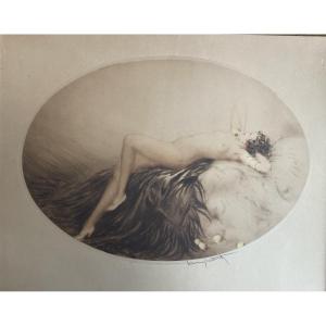 Louis Icart , gravure « Femme nue aux fruits »