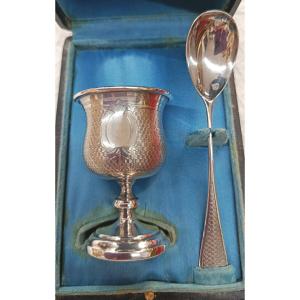 Coquetier et sa cuillère Argent  Massat Paul XIX