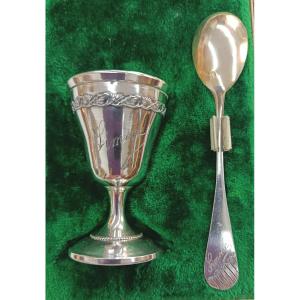 Coquetier et sa cuillère en Argent " Simone "
