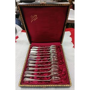 12 Fourchettes à huitres en Argent Doutre Roussel