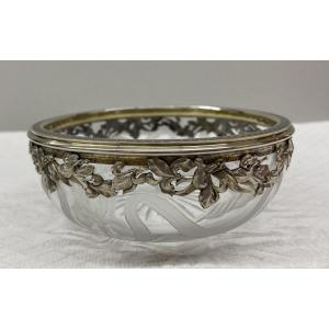Art Nouveau Silver And Crystal Dish