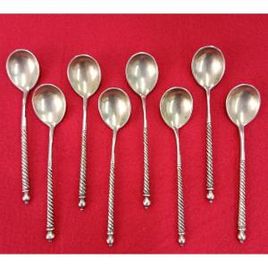 8 Russian Silver Moka Spoons, 1873