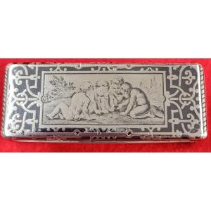 Nielloed Silver Snuff Box, "children Playing Dice," 19th Century