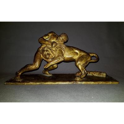Bronze Par Sylvestre Héraclès Combattant Le Lion De Némée.