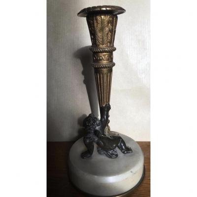  Small Candlestick In Gilded And Patinated Bronze