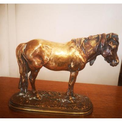 Resting Horse (chabat) Bronze Patina Gilded By Isidore Bonheur Nineteenth
