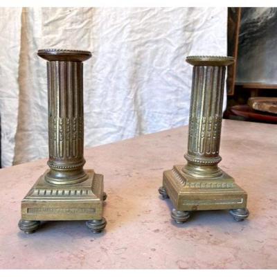 Pair Of Bronze And Gilt Brass Candlesticks Was Fluted And Reassembled With Asparagus Early Nineteenth