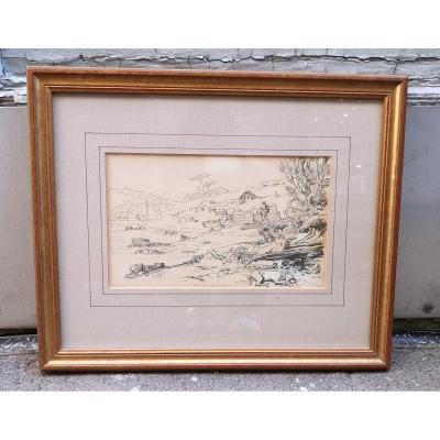 19th Century Provençal Landscape Drawing