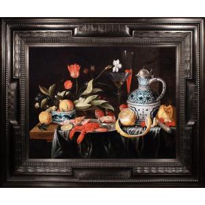 Jan Davidsz De Heem (1606-1684) (workshop). Still Life With Lobster, Flowers, Citrus And Pitcher