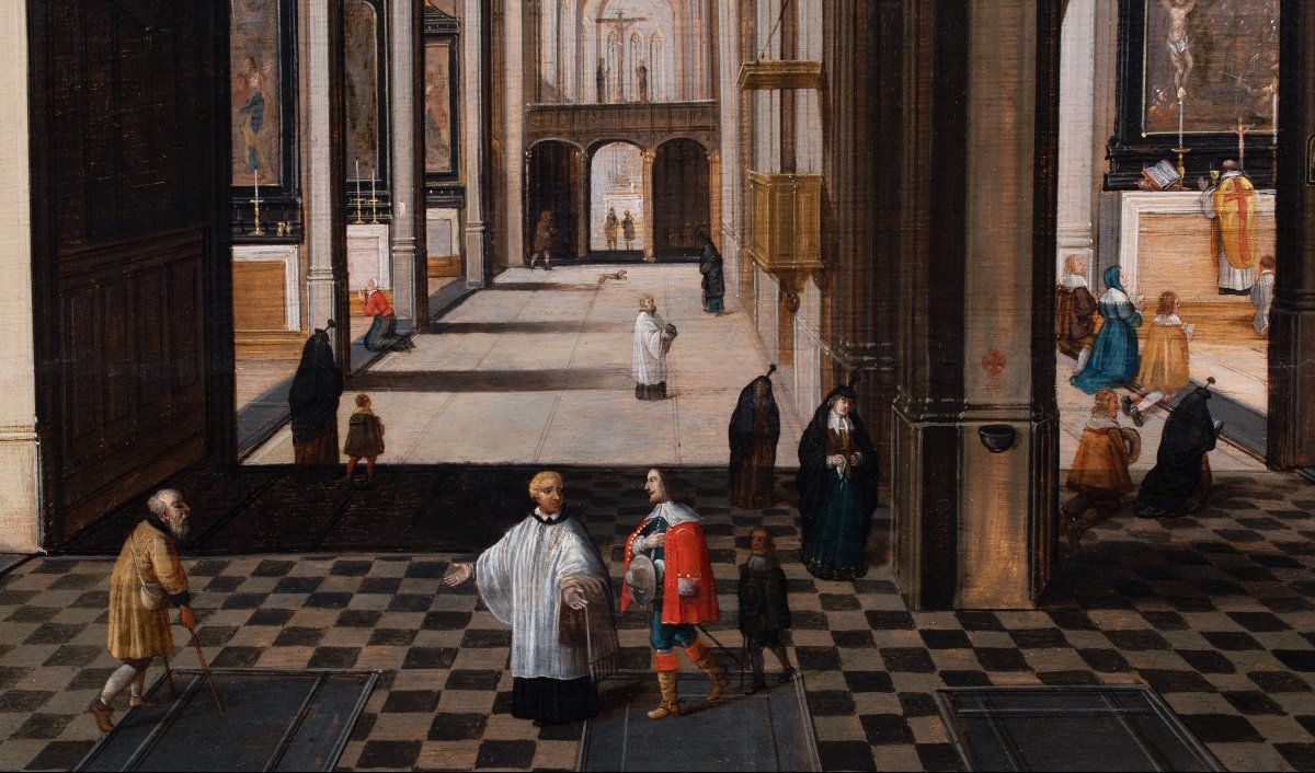 Interior Of The Antwerp Cathedral Animated By Characters. Pieter II Neefs (1620-1675)-photo-2