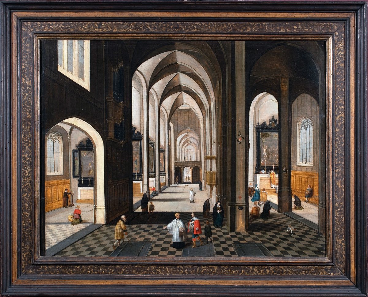 Interior Of The Antwerp Cathedral Animated By Characters. Pieter II Neefs (1620-1675)