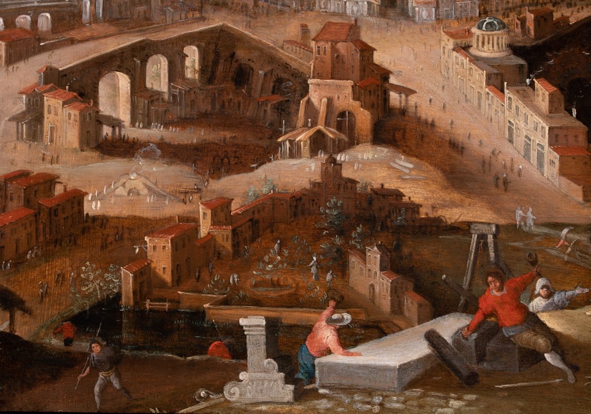 The Construction Of The Tower Of Babel. Willem II Van Nieulandt (1584-1635/36) And Workshop.-photo-3