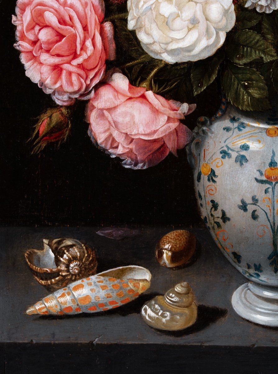 Vase Of Flowers And Shells On An Entablature. Abraham Bosschaert (1612/13-1643) Att.-photo-2