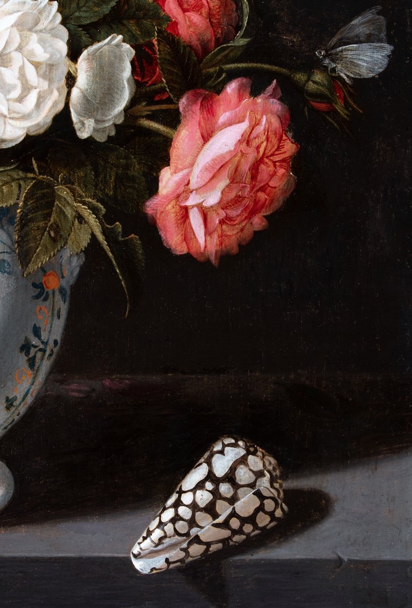 Vase Of Flowers And Shells On An Entablature. Abraham Bosschaert (1612/13-1643) Att.-photo-4