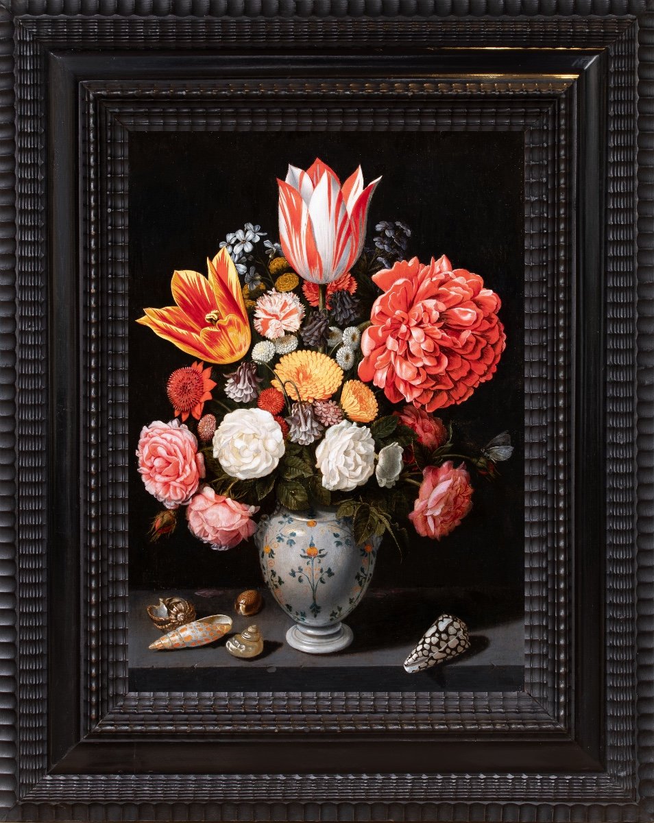 Vase Of Flowers And Shells On An Entablature. Abraham Bosschaert (1612/13-1643) Att.