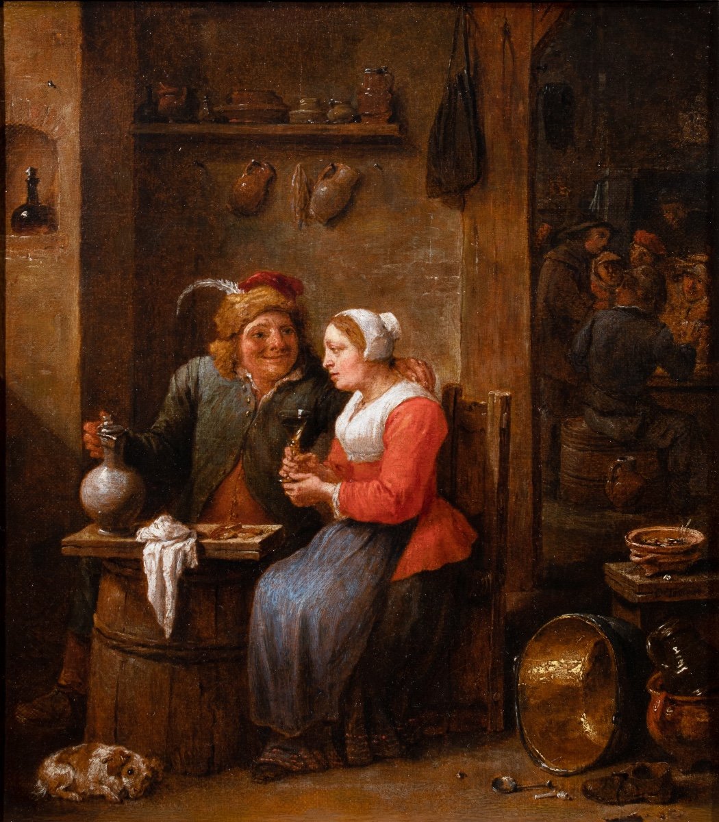 Jeune couple à la taverne. Atelier de David Teniers (1610-1690)-photo-2