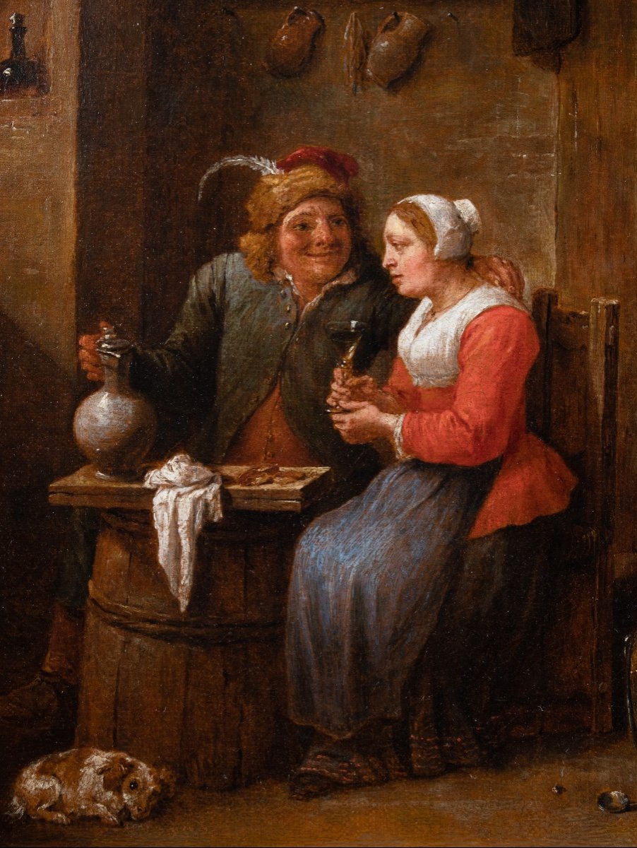 Jeune couple à la taverne. Atelier de David Teniers (1610-1690)-photo-3