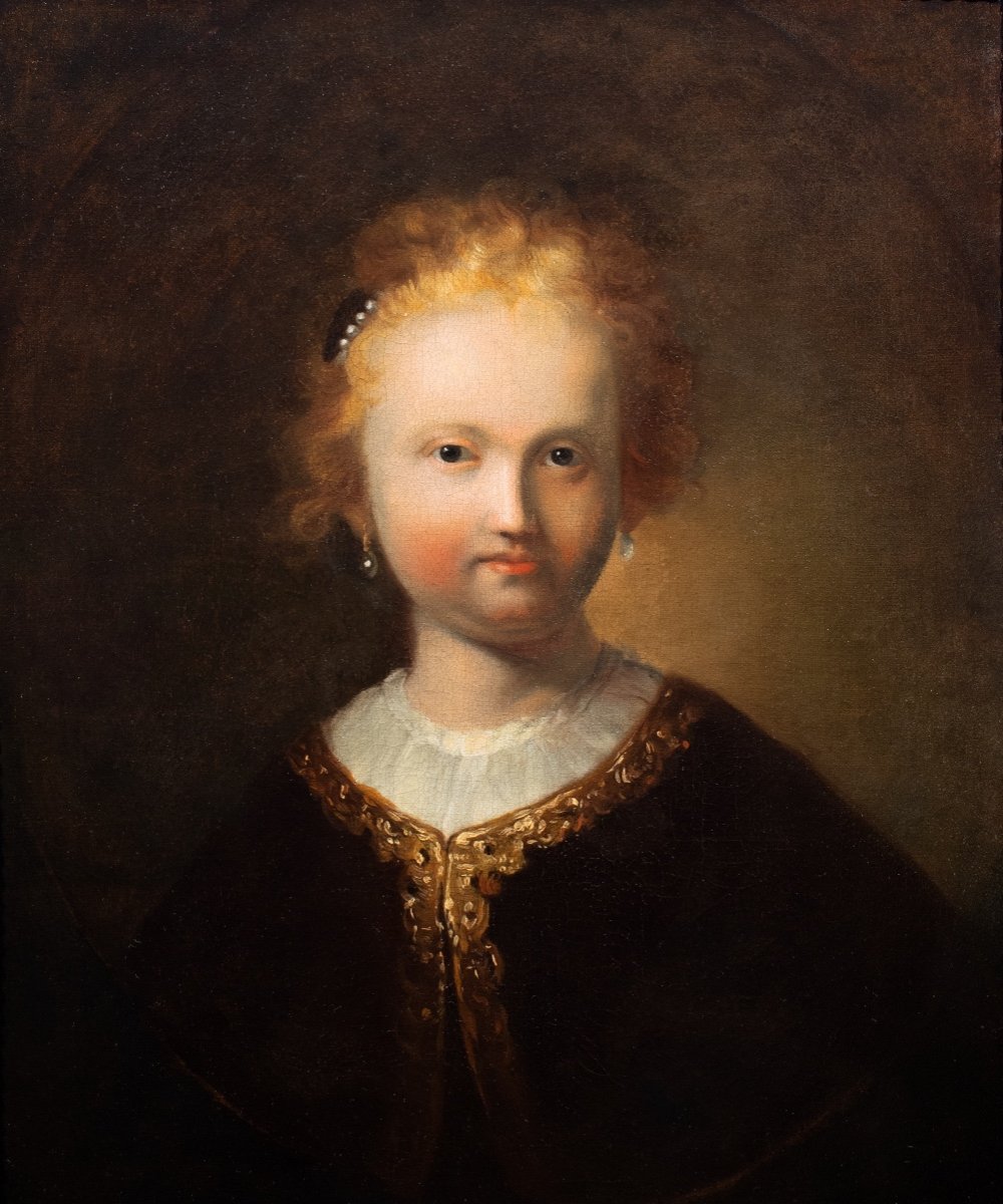 Portrait Of A Young Girl. Rembrandt School, 17th Century.-photo-3
