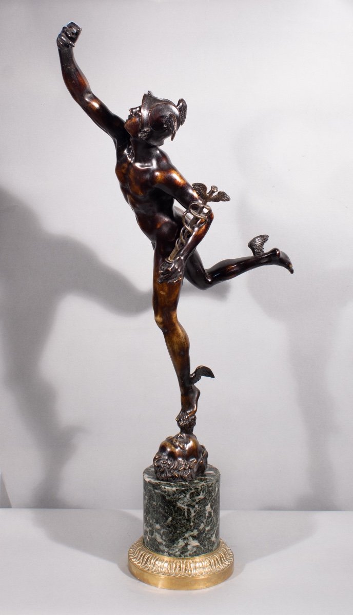 Flying Mercury Carried By The Breath Of Zephyr. Bronze, Italy Circa 1800