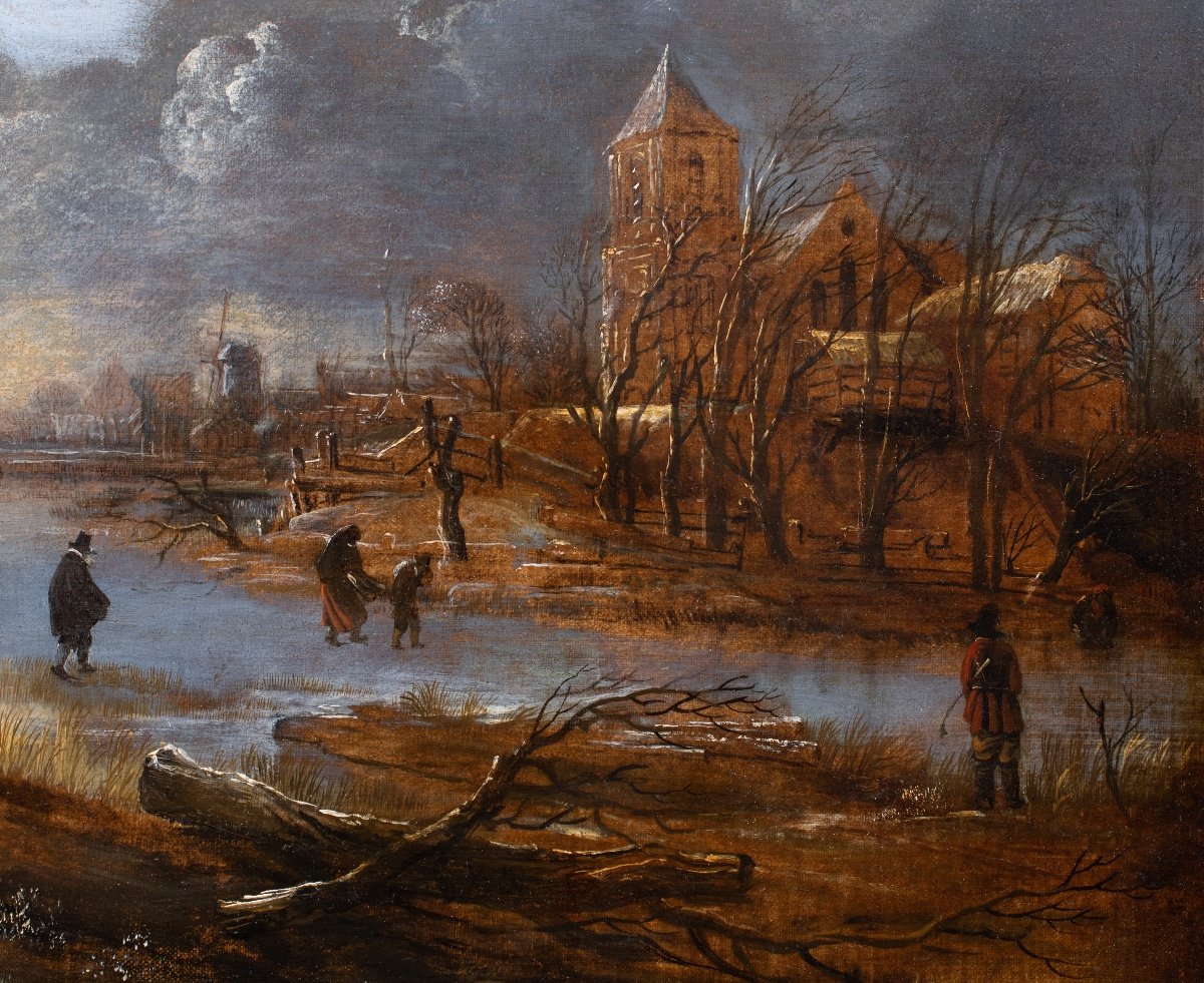 Landscape At Setting Sun Lively With Skaters. Aert Van Der Neer (1603-1677)-photo-3