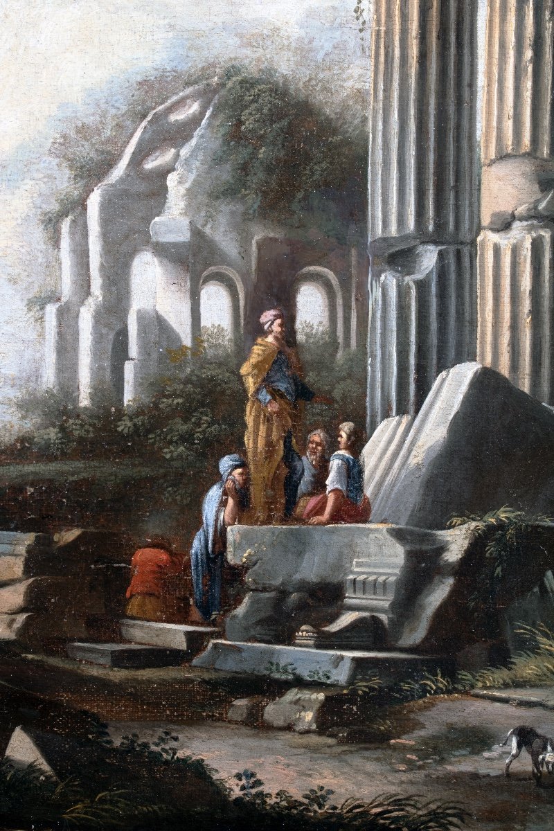 Ruines antiques animées de personnages. Atelier de Giovanni Paolo Panini (1691-1765)-photo-2