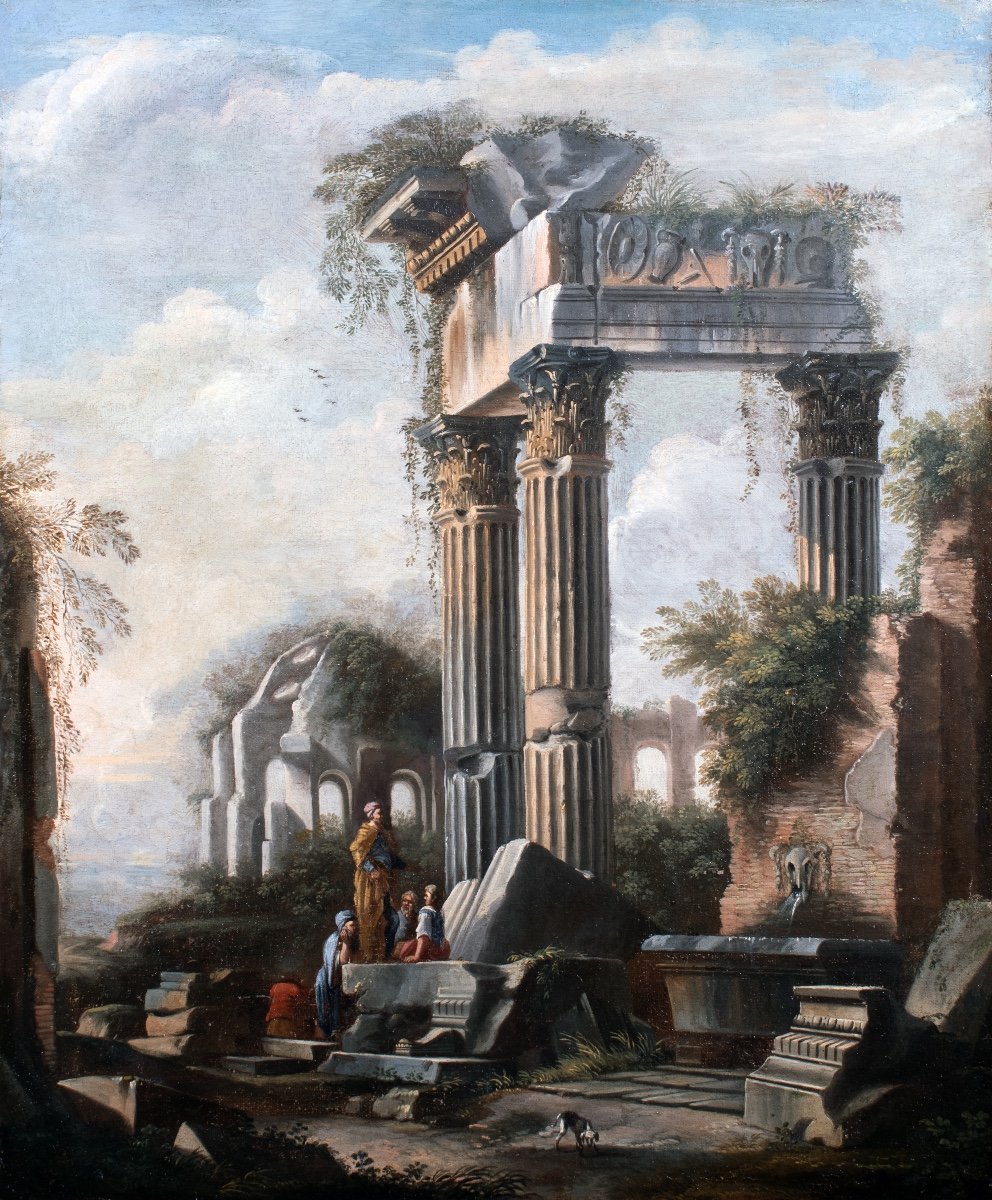 Ruines antiques animées de personnages. Atelier de Giovanni Paolo Panini (1691-1765)-photo-1