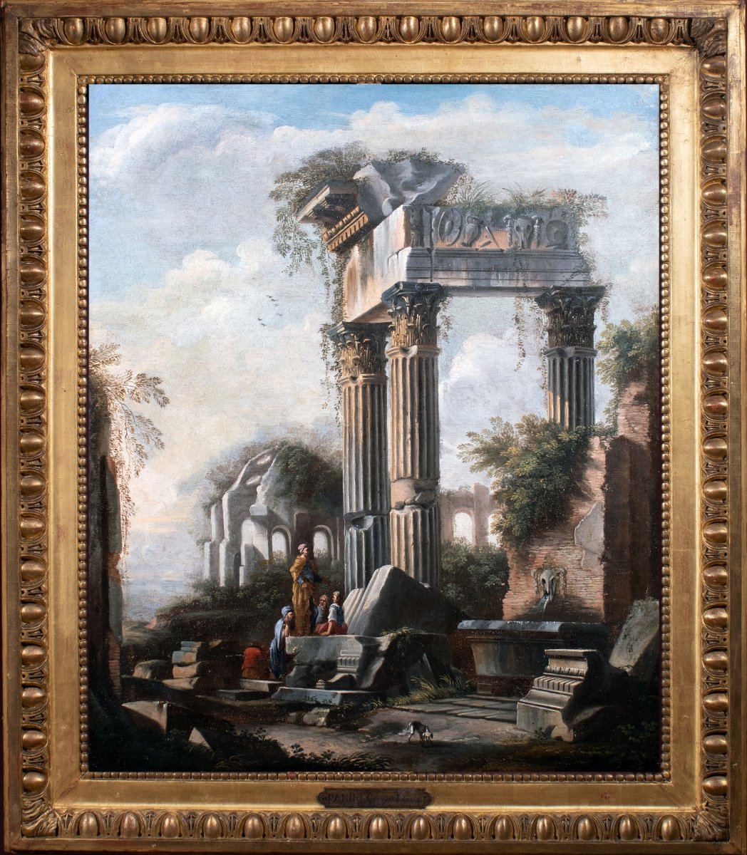 Ruines antiques animées de personnages. Atelier de Giovanni Paolo Panini (1691-1765)