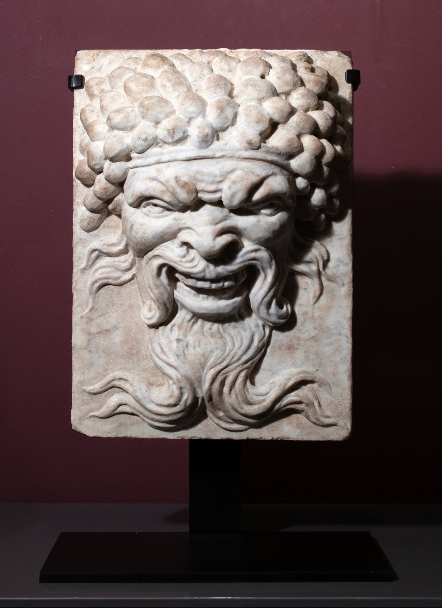 Mascaron With The Head Of A Laughing Faun, 17th Century Marble