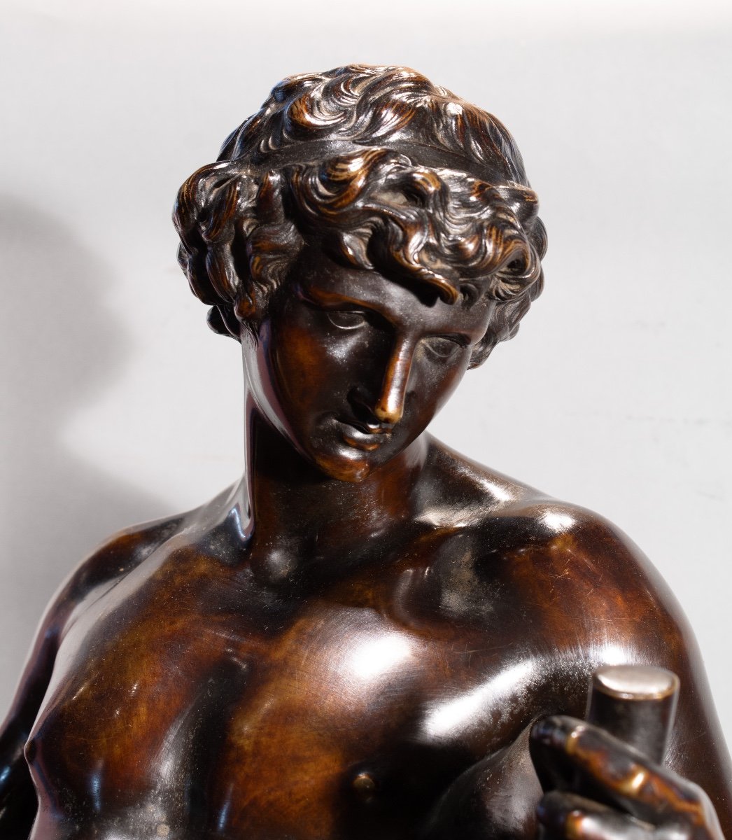 Apollon & Cupidon. Bronze à patine brune, fin du XVIIIe Siècle.-photo-2