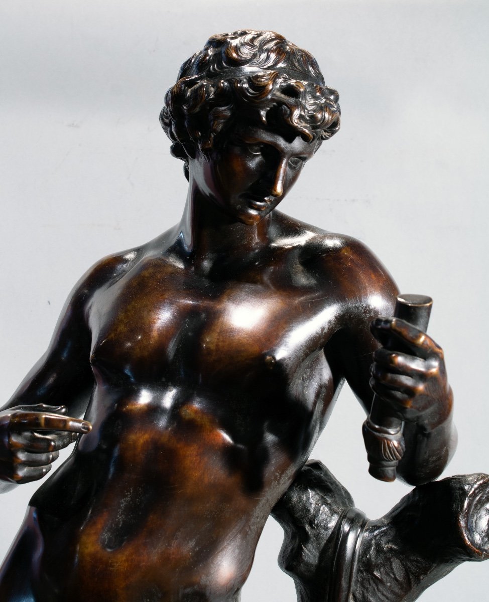 Apollon & Cupidon. Bronze à patine brune, fin du XVIIIe Siècle.-photo-3