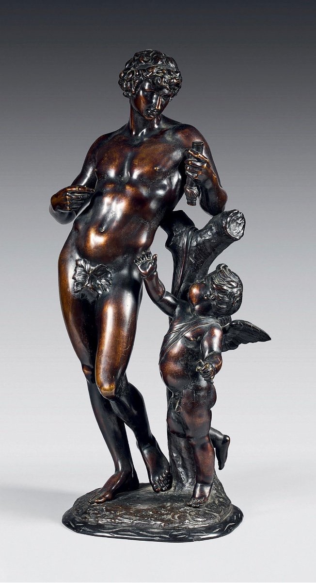 Apollon & Cupidon. Bronze à patine brune, fin du XVIIIe Siècle.