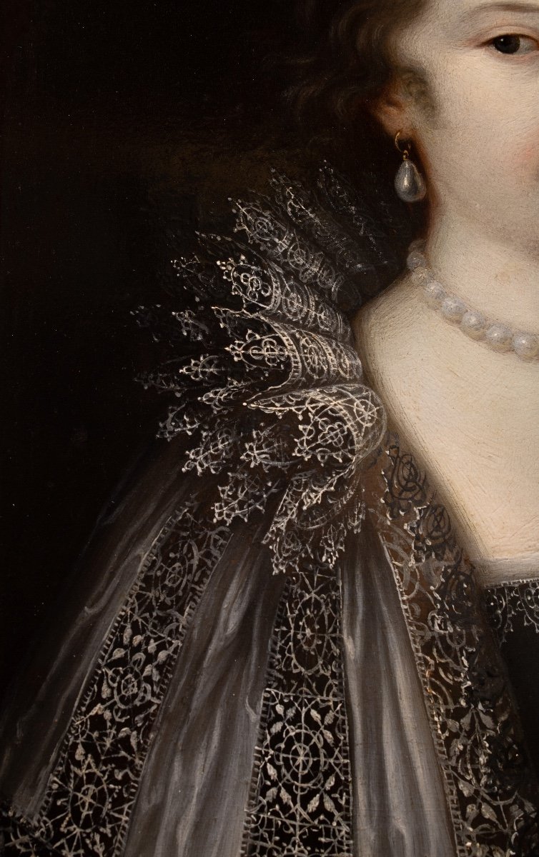École Française du XVIIème Siècle vers 1600. Portrait de la Comtesse de Moret-photo-3