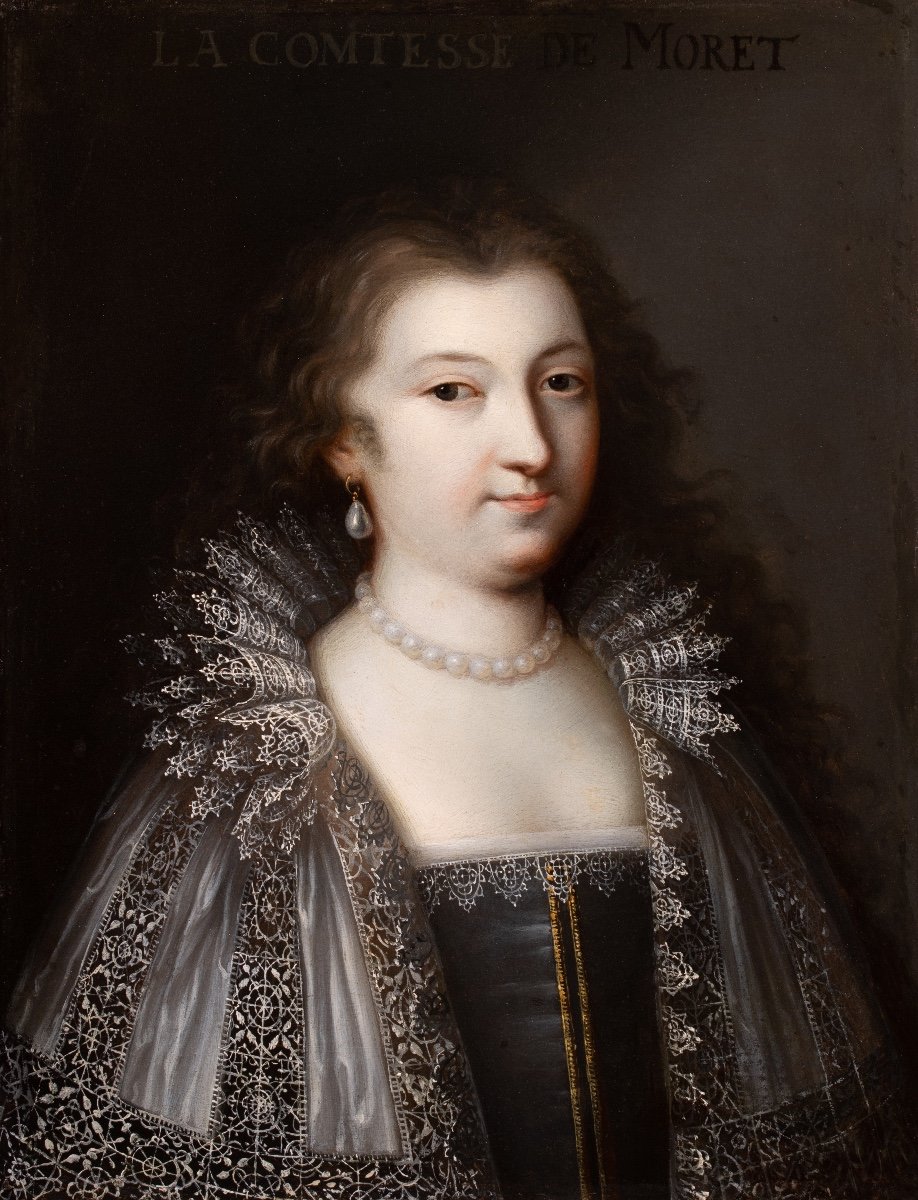 École Française du XVIIème Siècle vers 1600. Portrait de la Comtesse de Moret-photo-4