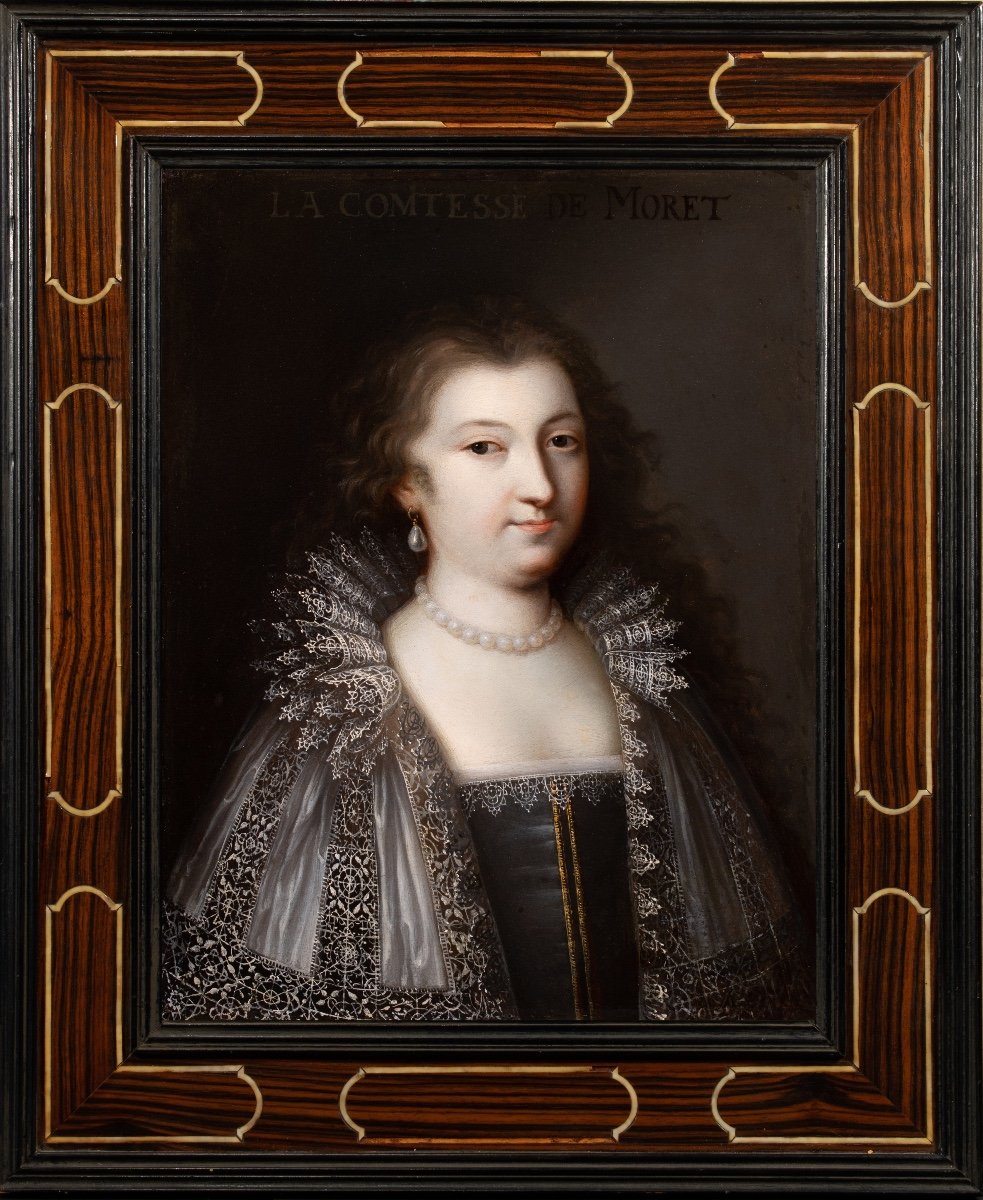 École Française du XVIIème Siècle vers 1600. Portrait de la Comtesse de Moret