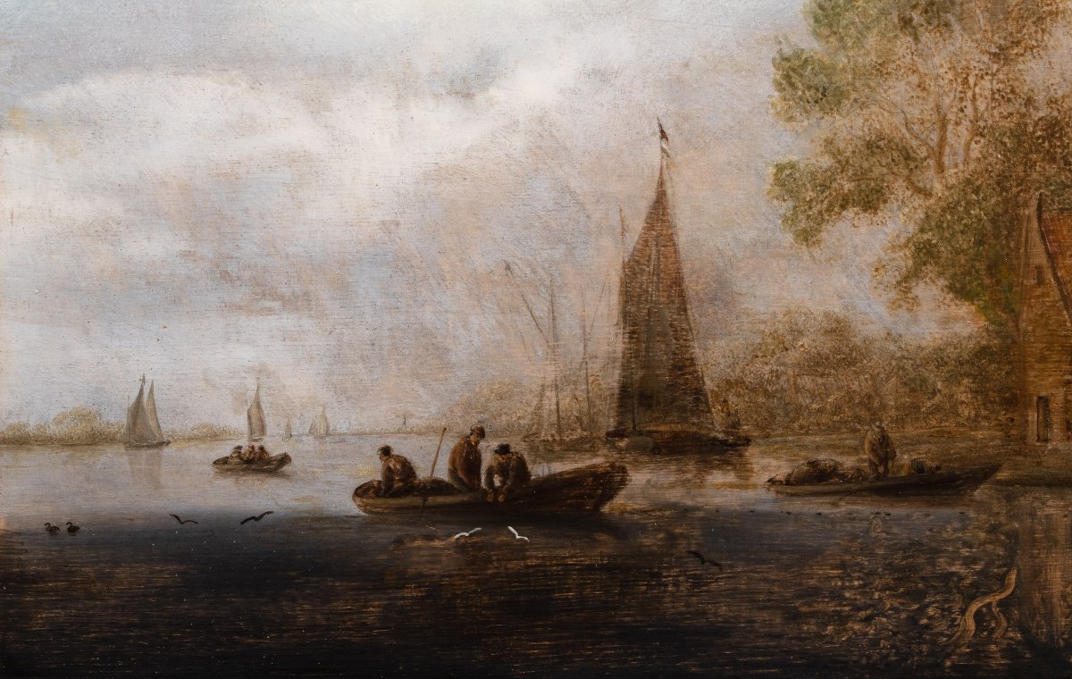 Estuary Landscape With Fishermen And Walkers. Salomon Van Ruysdael And His Workshop (17th Century)-photo-3