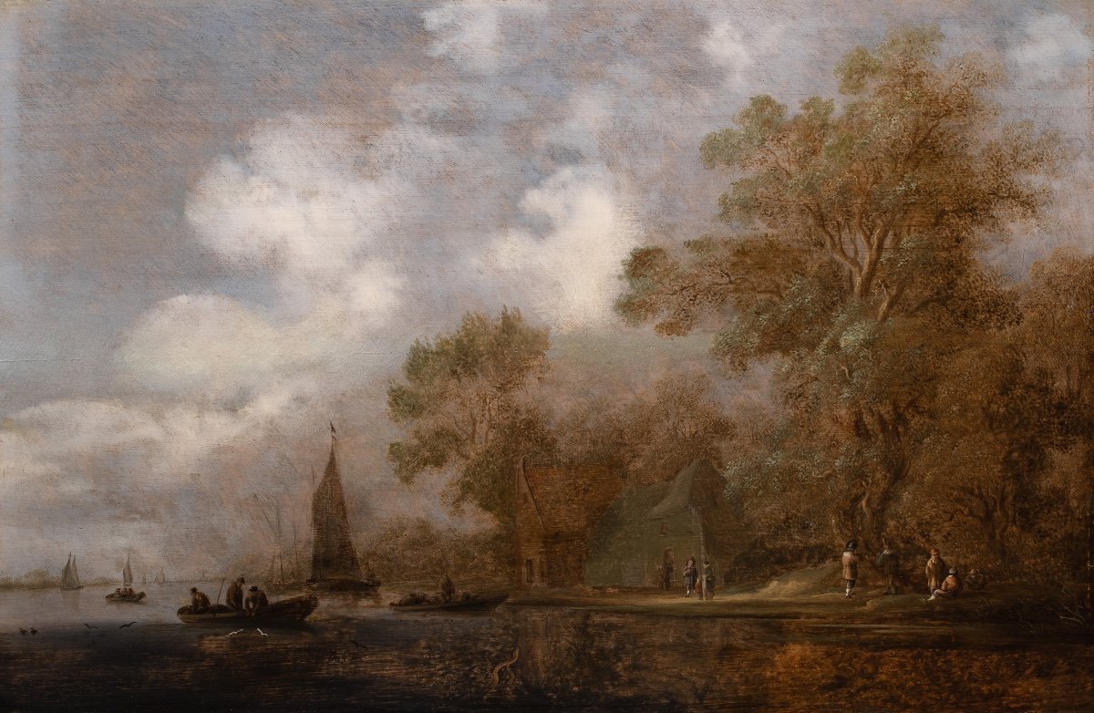 Estuary Landscape With Fishermen And Walkers. Salomon Van Ruysdael And His Workshop (17th Century)-photo-4
