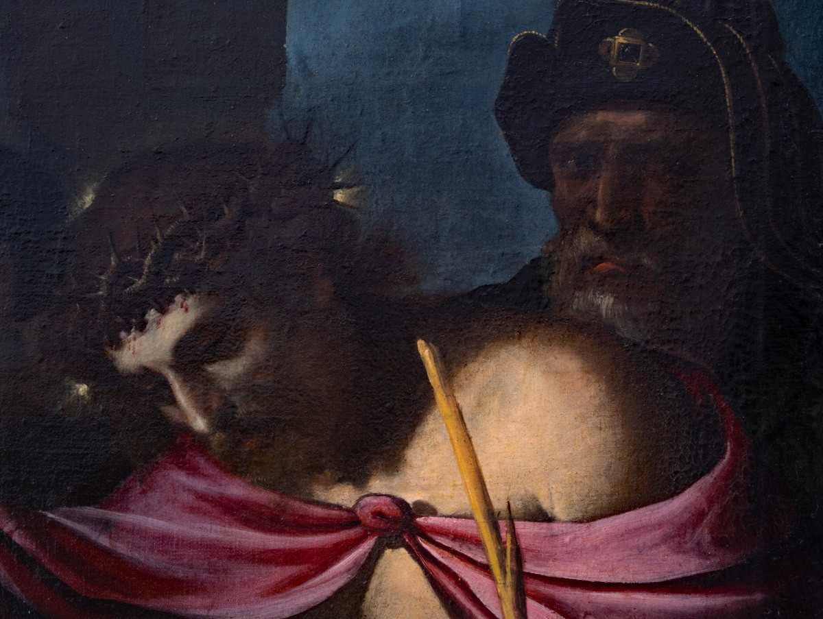 Peintre Caravagesque Italie du Nord XVIIe Siècle. Le Christ présenté à Caïphe-photo-3
