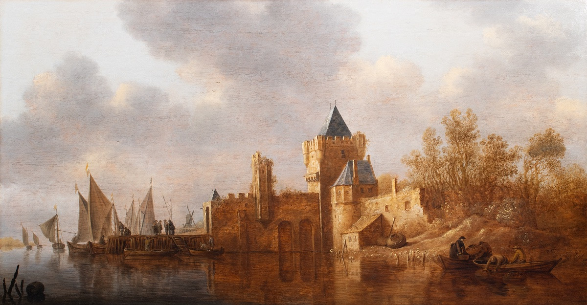 Pieter Pietersz. De Neyn (Leyde 1597 - 1639) Estuaire avec pêcheurs au pied d’un château -photo-2