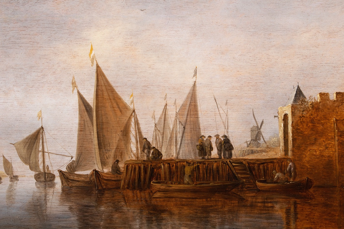 Pieter Pietersz. De Neyn (Leyde 1597 - 1639) Estuaire avec pêcheurs au pied d’un château -photo-1