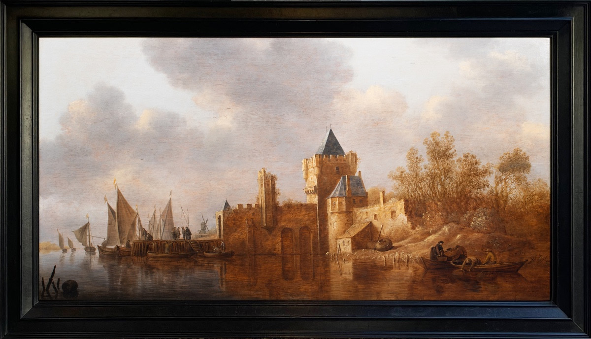 Pieter Pietersz. De Neyn (Leyde 1597 - 1639) Estuaire avec pêcheurs au pied d’un château 