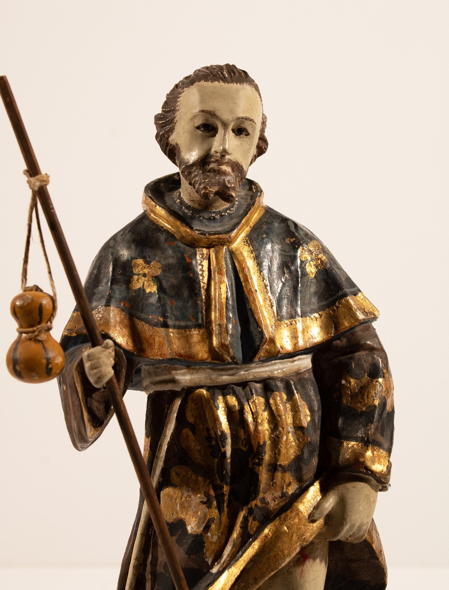 Saint-Roch en bois polychrome. Époque XVIIIe siècle-photo-2