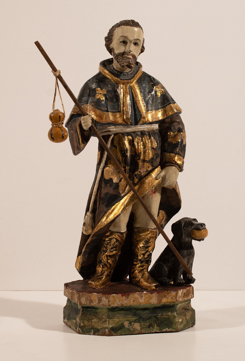 Saint-Roch en bois polychrome. Époque XVIIIe siècle