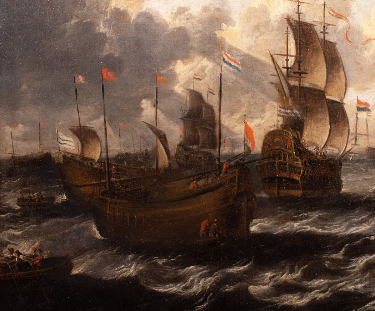  Peter van de Velde  (1634-1723). Le départ des galions Hollandais-photo-2
