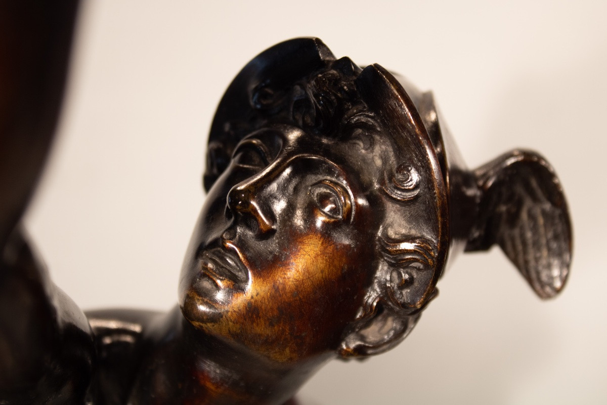 Flying Mercury Carried By The Breath Of Zephyr. Bronze, Italy Circa 1800-photo-3
