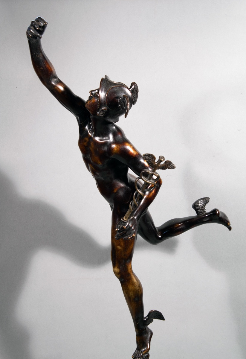 Flying Mercury Carried By The Breath Of Zephyr. Bronze, Italy Circa 1800-photo-1