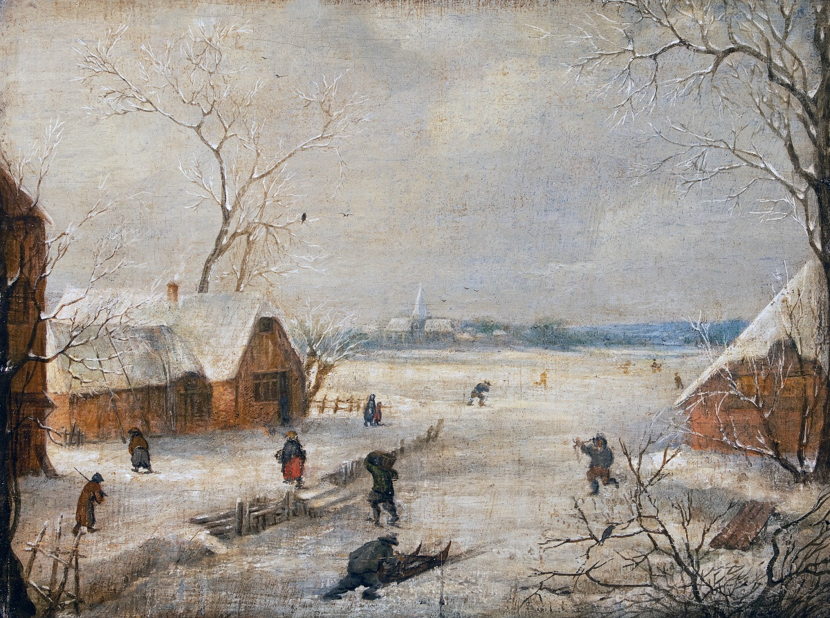 Paysage d’hiver avec une trappe à oiseaux. École flamande, XVIIe siècle-photo-2