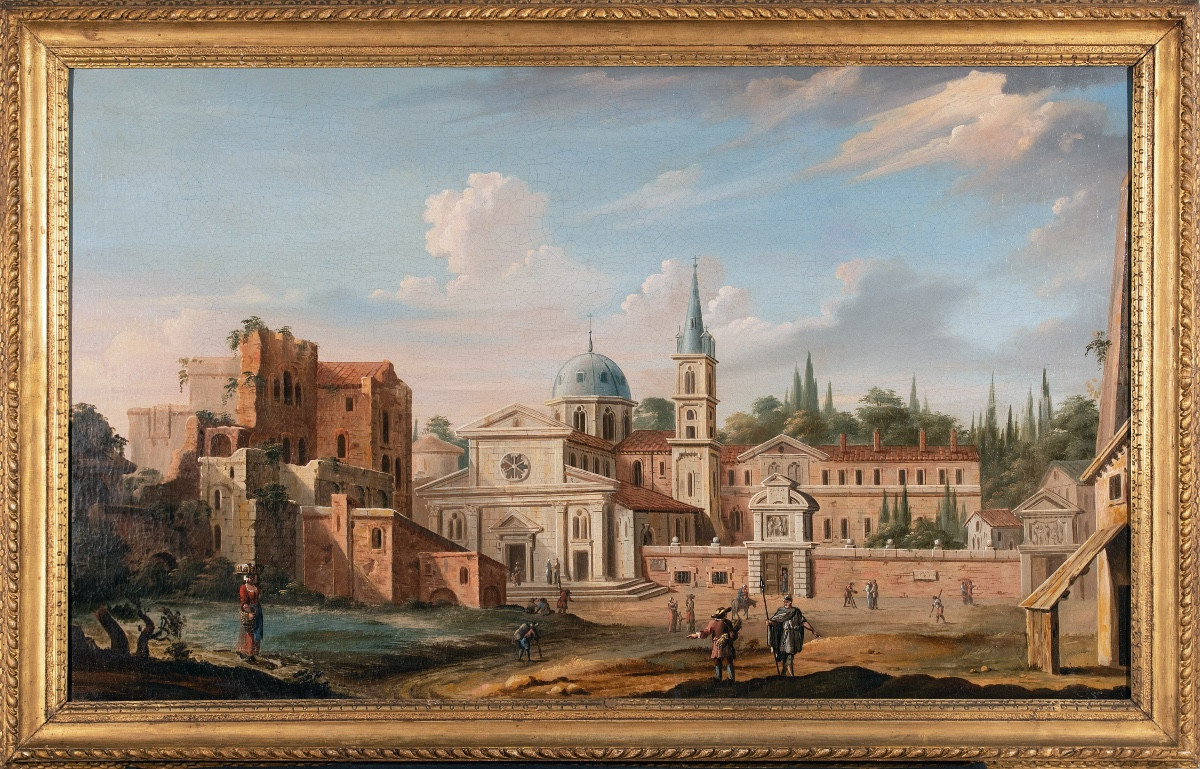 Vue de la Piazza del Popolo à Rome. Atelier de Gaspar van Wittel (1653-1736)